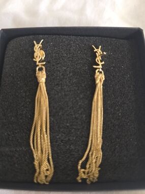 Saint Laurent Gold YSL Logo Tassel Drop Earrings